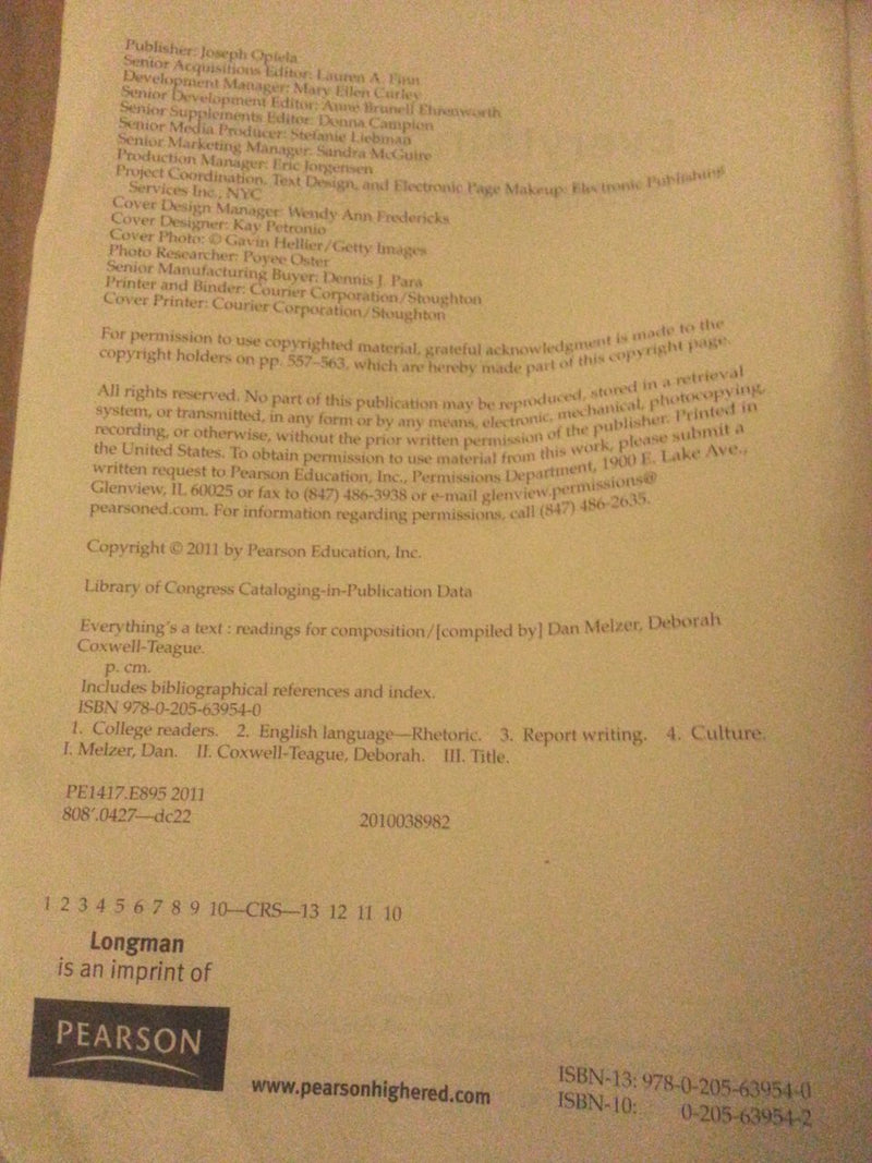 Everything's a Text: Readings for Composition,New