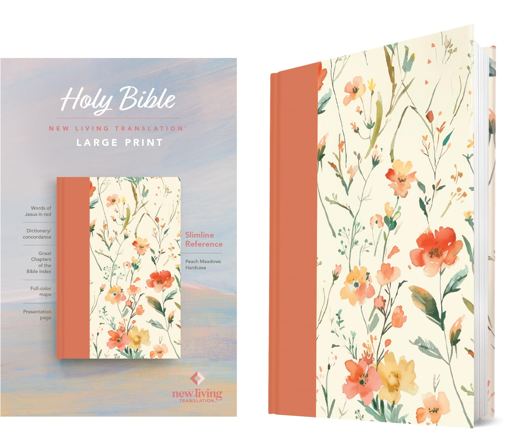 Nlt Large Print Slimline Reference Bible (Hardcover, Peach Meadows, Red Letter)