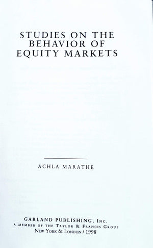 Studies On The Behavior Of Equity Markets (Financial Sector Of The American Economy),Used