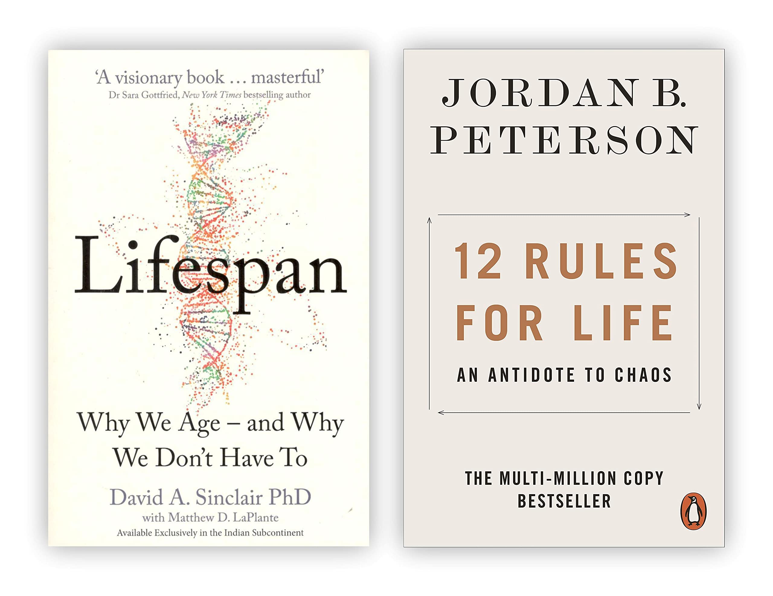 Lifespan Why We Age and Why We Dont Have To By Dr David A. Sinclair and 12 Rules for Life An Antidote to Chaos By Jordan B. Pete,Used