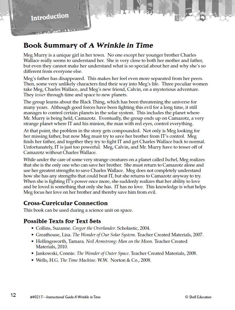 A Wrinkle in Time: Study Guide (Instructional material for 48th Grades) (Great Works),Used