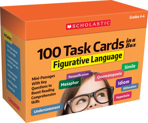 100 Task Cards in a Box: Figurative Language: MiniPassages With Key Questions to Boost Reading Comprehension Skills,Used