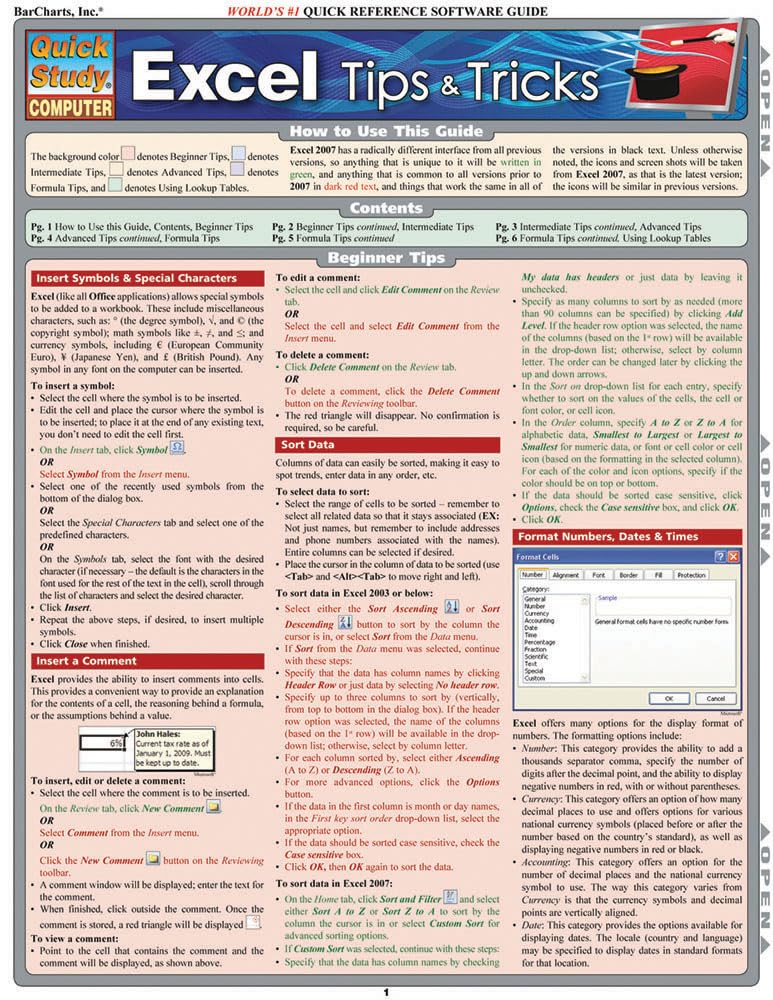 Excel Tips & Tricks Quickstudy Laminated Reference Guide (Quickstudy Computer)