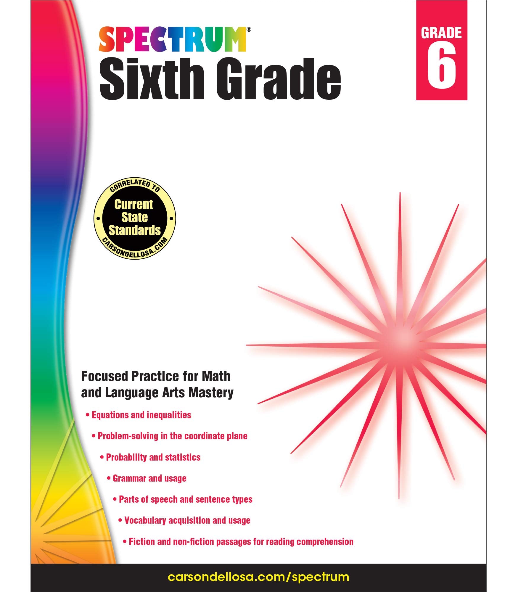 Spectrum Grade 6 Math & Language Arts Workbook6th Grade State Standards for Fractions, Decimals, Equations, Nonfiction, Fiction,Used