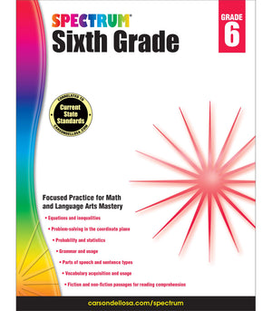 Spectrum Grade 6 Math & Language Arts Workbook6th Grade State Standards for Fractions, Decimals, Equations, Nonfiction, Fiction,Used