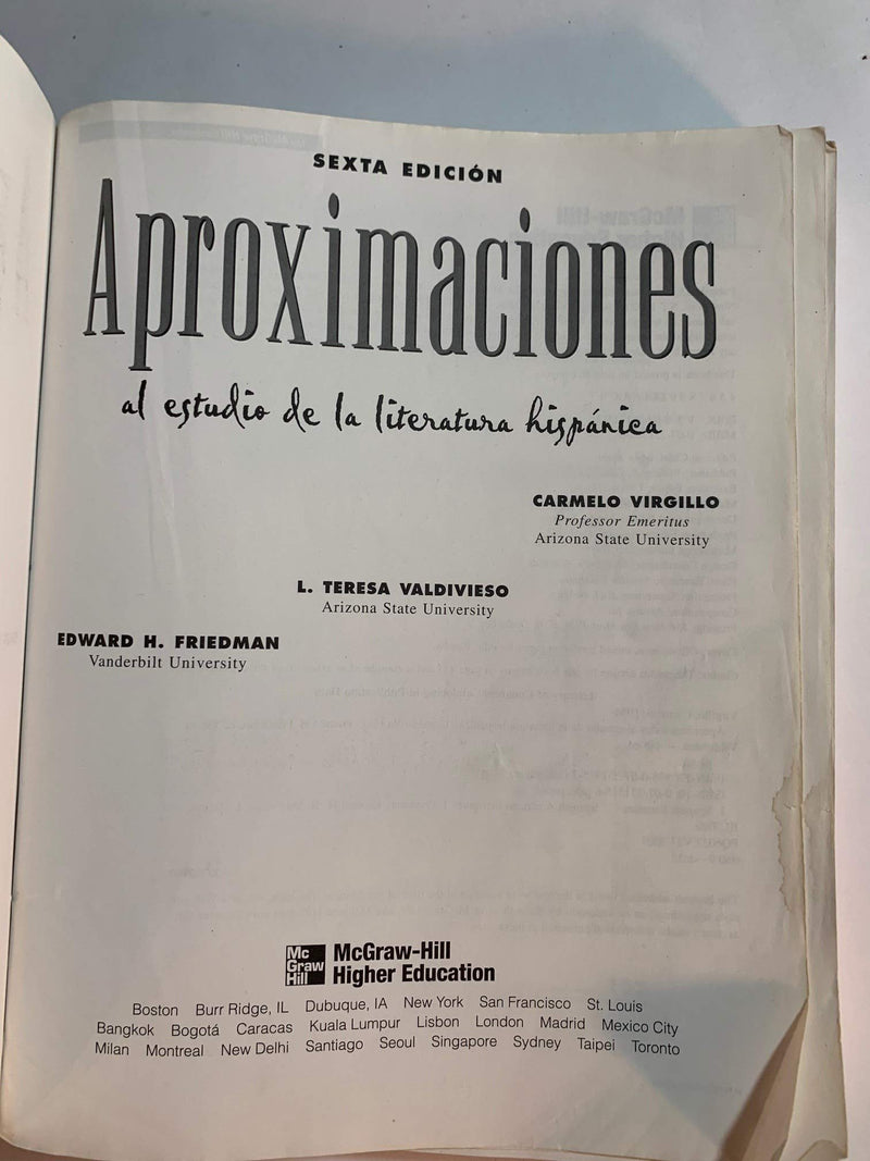 Aproximaciones al estudio de la literatura hispanica, sexta edicion (Spanish Edition),Used