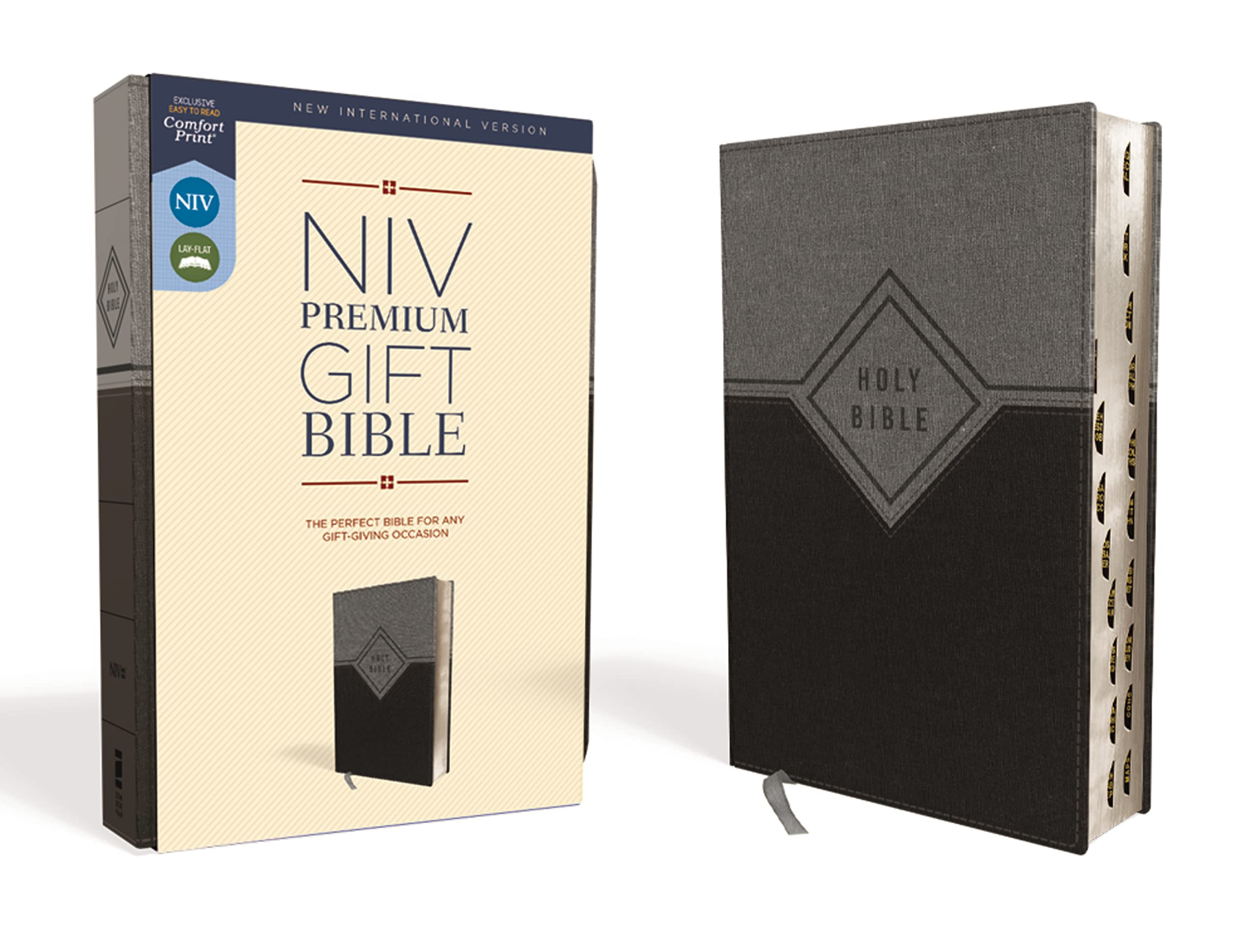 Niv, Premium Gift Bible, Leathersoft, Black/Gray, Red Letter, Thumb Indexed, Comfort Print: The Perfect Bible For Any Giftgivin