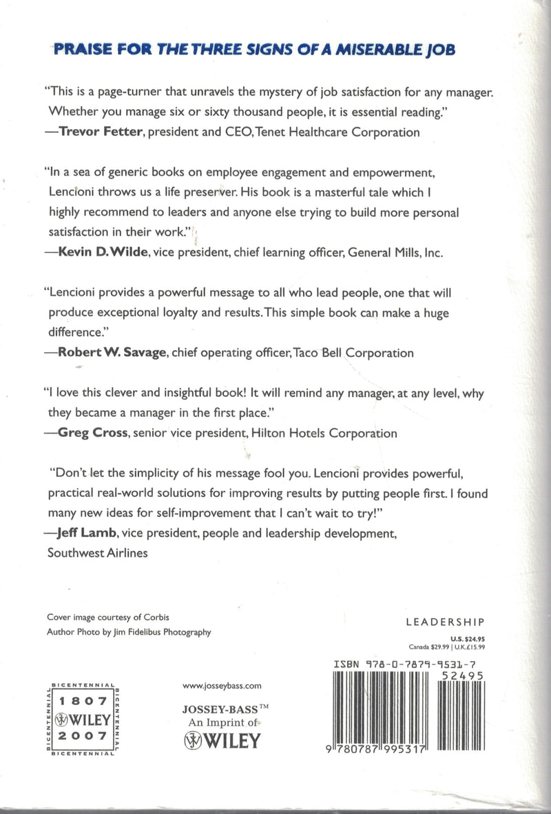 The Three Signs of a Miserable Job: A Fable For Managers (and Their Employees),New