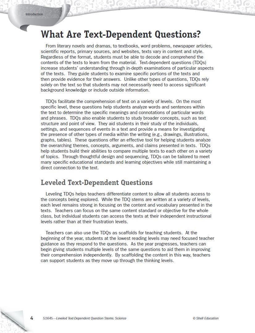 Leveled TextDependent Question Stems: Science,Used