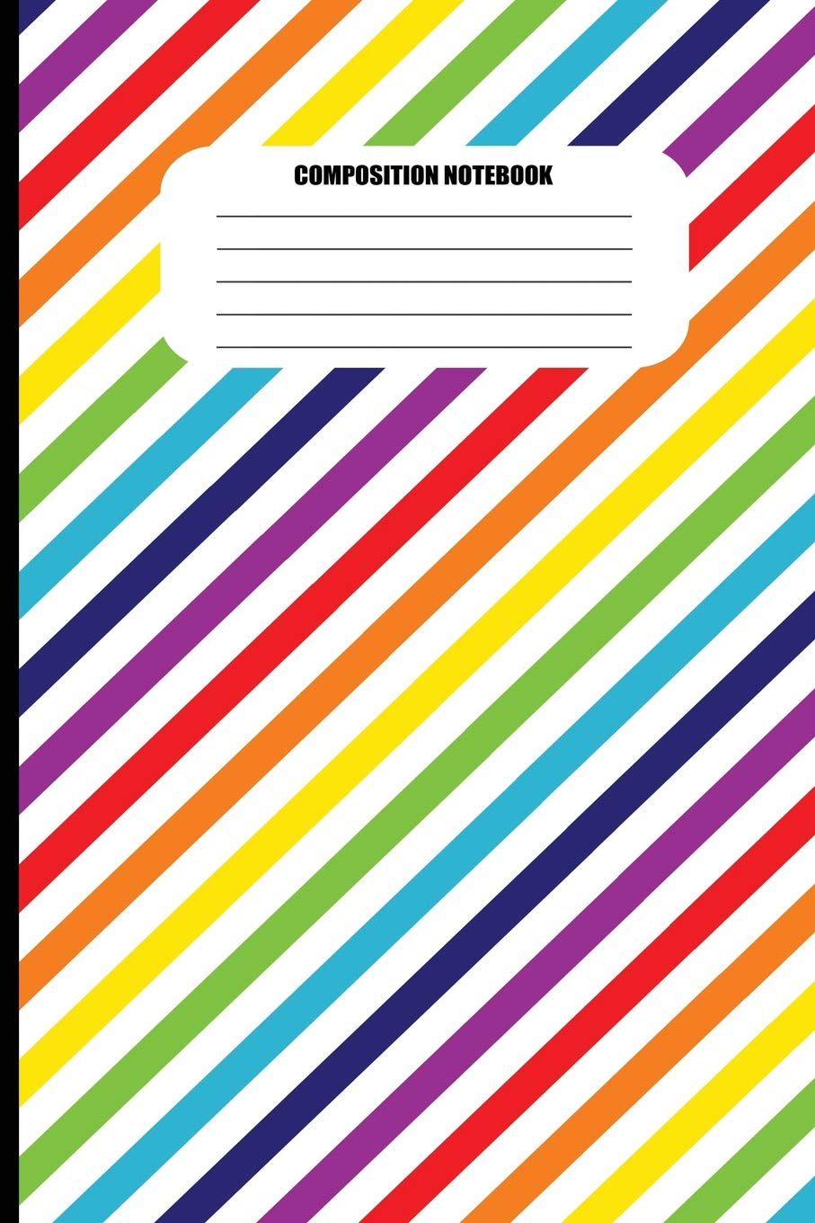 Composition Notebook: Rainbow Stripes (Slanted) on White (100 Pages, College Ruled),Used