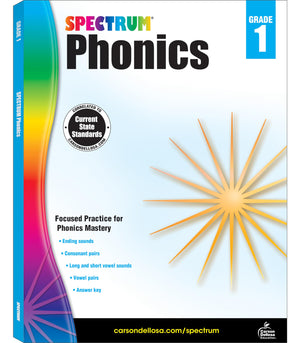 Spectrum Grade 1 Phonics Workbook, Sight Words Vocabulary, Vowels, Ending Sounds, Spelling, Grammar, and More, Language Arts Cla,New