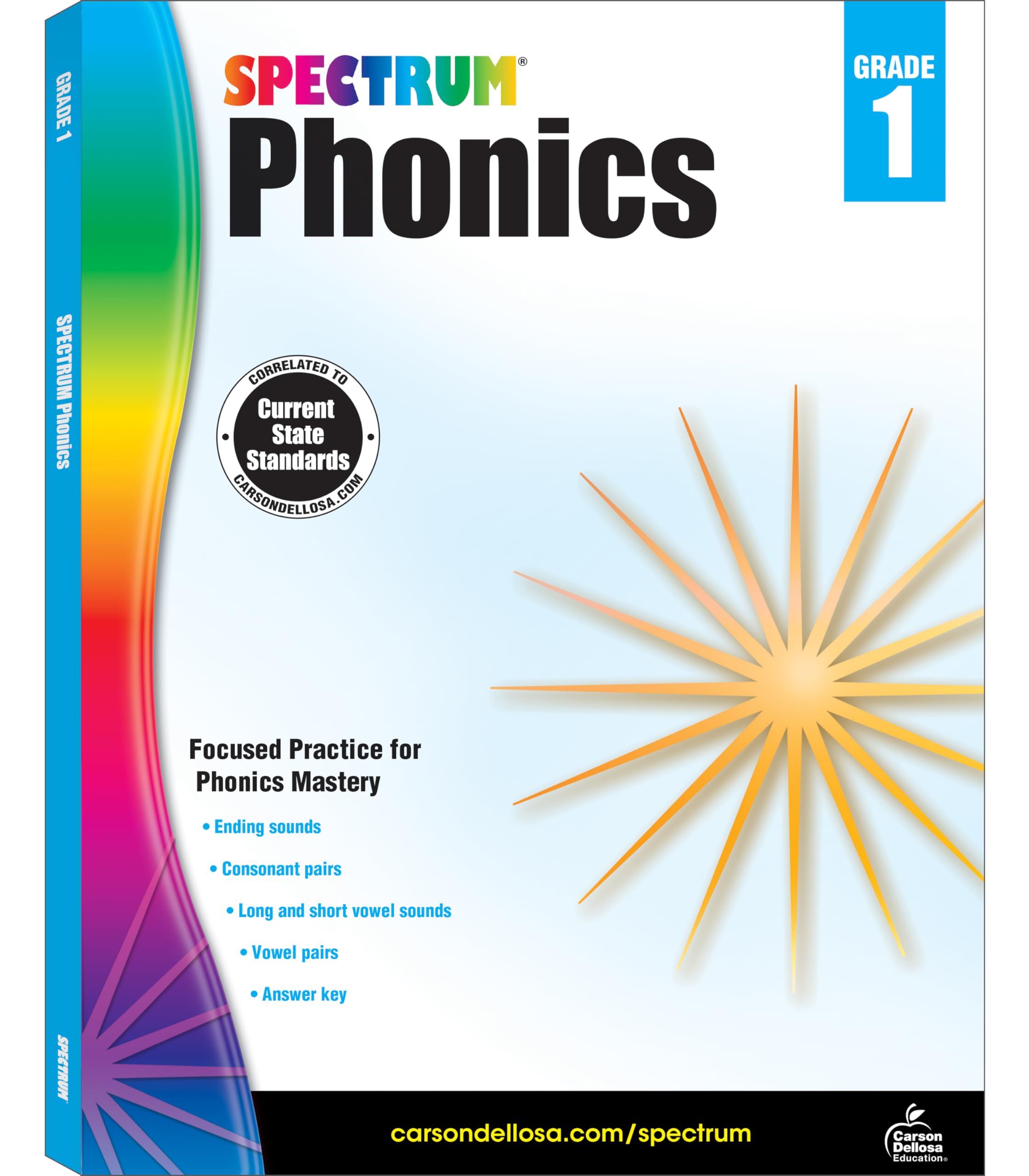 Spectrum Grade 1 Phonics Workbook, Sight Words Vocabulary, Vowels, Ending Sounds, Spelling, Grammar, and More, Language Arts Cla,Used