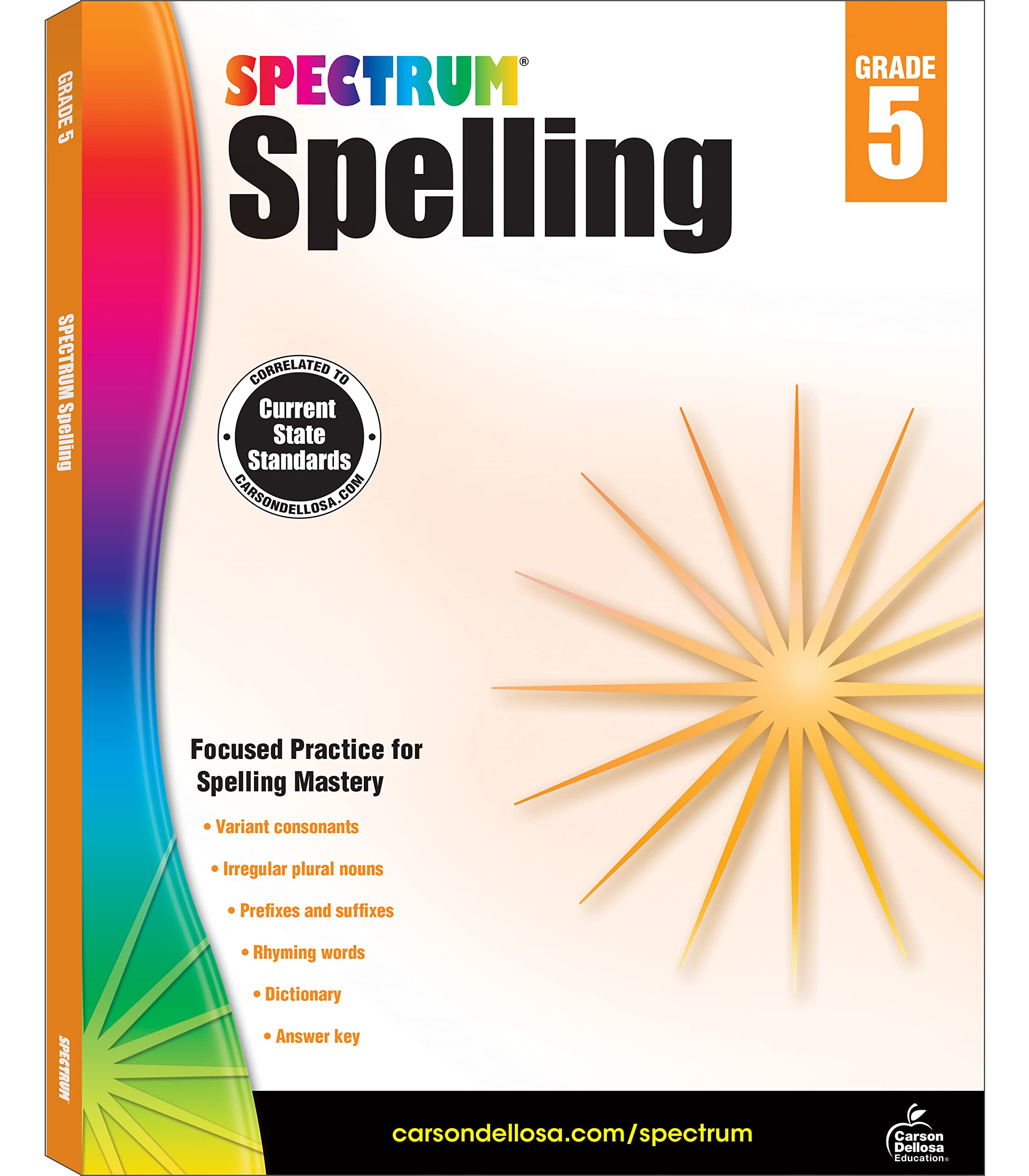 Spectrum Grade 5 Spelling Workbook, Rhyming Words, Dictionary Skills, Prefixes, Suffixes, Vocabulary, Grammar, and More, Languag,New