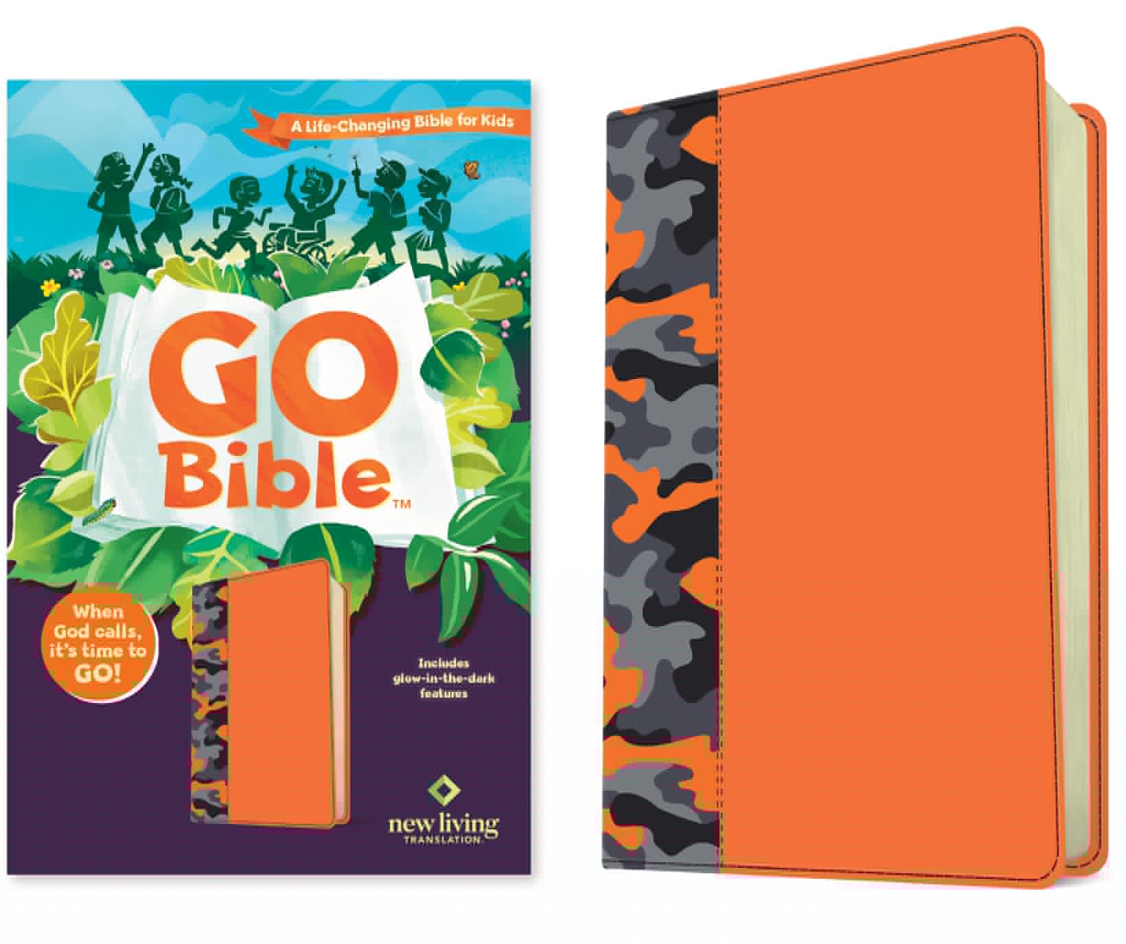 Nlt Go Bible For Kids (With GlowInTheDark Features) (Leatherlike, Orange Camo): A LifeChanging Bible For Kids