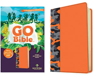 Nlt Go Bible For Kids (With GlowInTheDark Features) (Leatherlike, Orange Camo): A LifeChanging Bible For Kids