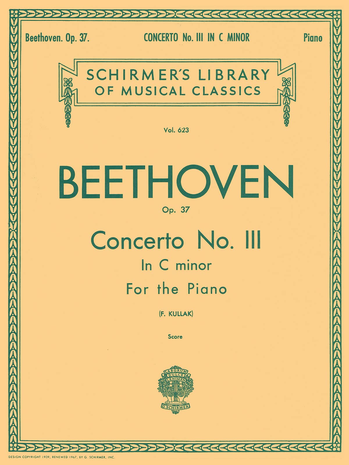 Concerto No. 3 in C Minor, Op. 37 (2piano score): Schirmer Library of Classics Volume 623 National Federation of Music Clubs 20,Used