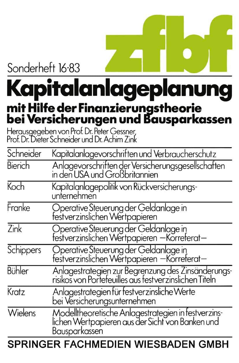 Kapitalanlageplanung Mit Hilfe Der Finanzierungstheorie Bei Versicherungen Und Bausparkassen (Schmalenbachs Zeitschrift Fr Betri,Used