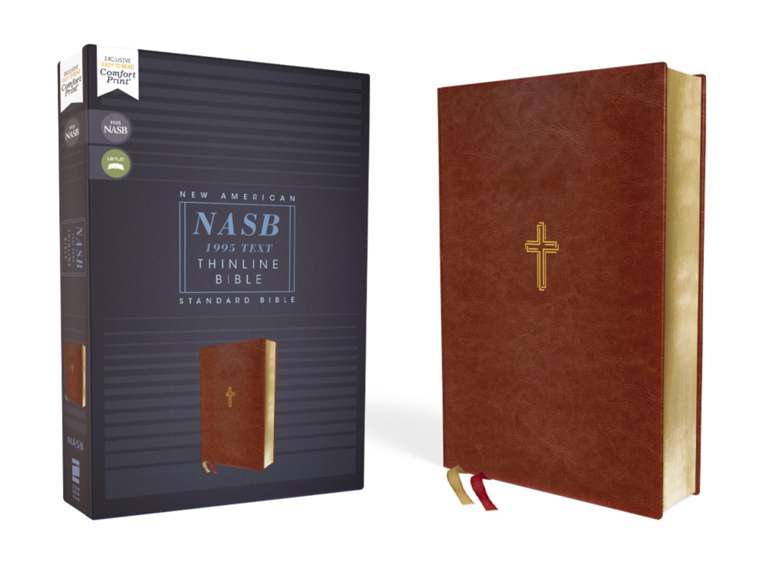 NASB, Thinline Bible, Leathersoft, Brown, Red Letter, 1995 Text, Comfort Print,New