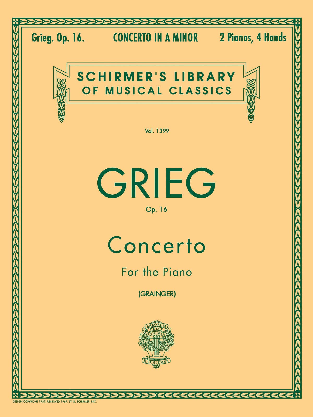 Concerto in A Minor, Op. 16: Schirmer Library of Classics Volume 1399 Piano Duet (Schirmer's Library of Musical Classics),New