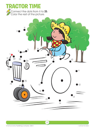 School Zone  Numbers 125 Dottodots Workbook  32 Pages, Ages 3 To 5, Preschool To Kindergarten, Connect The Dots, Numerical,New