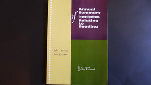 Annual Summary of Investigations Relating to Reading: July 1, 1995June 30, 1996,Used