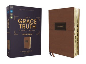 Niv, The Grace And Truth Study Bible (Trustworthy And Practical Insights), Large Print, Leathersoft, Brown, Red Letter, Thumb In