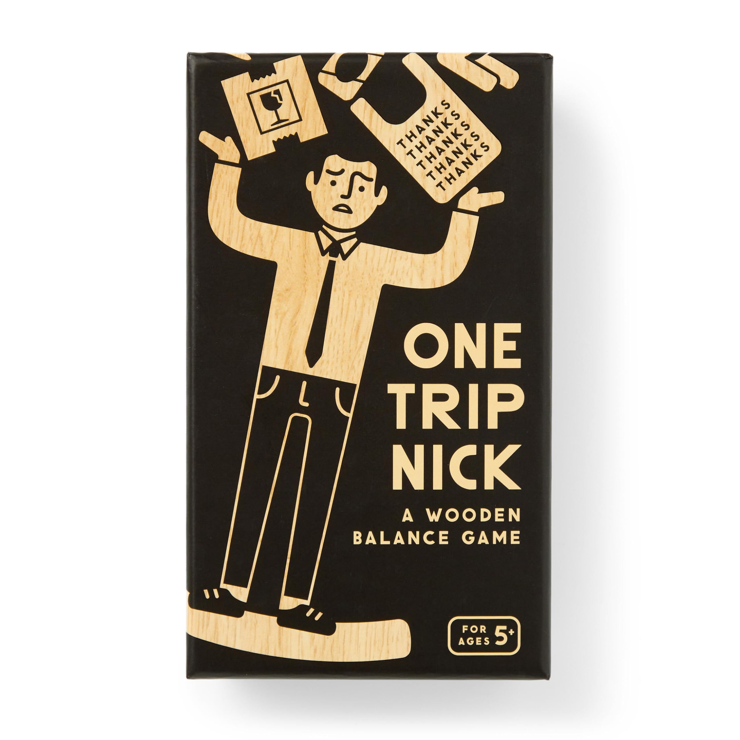 Brass Monkey One Trip Nick  Balance Game Includes Ridiculous Grocery And Other Fun Shaped Wooden Pieces To Stack, 2+ Players