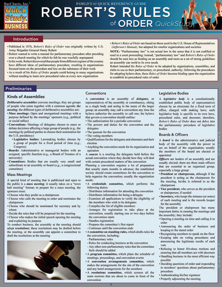 Robert's Rules Of Order QuickStudy Laminated Reference Guide (QuickStudy Business),Used