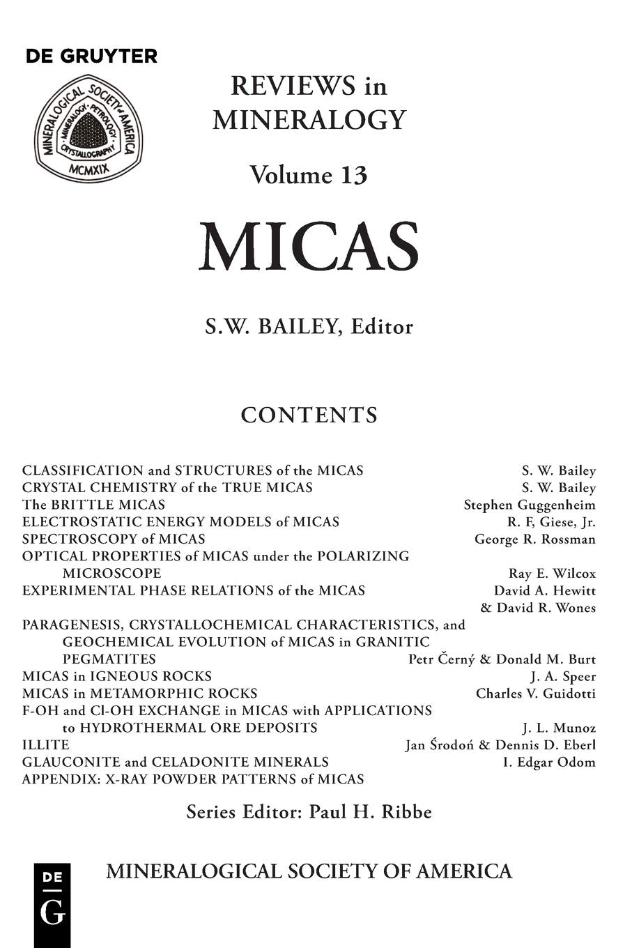 Micas . Reviews In Mineralogy Volume 13,New