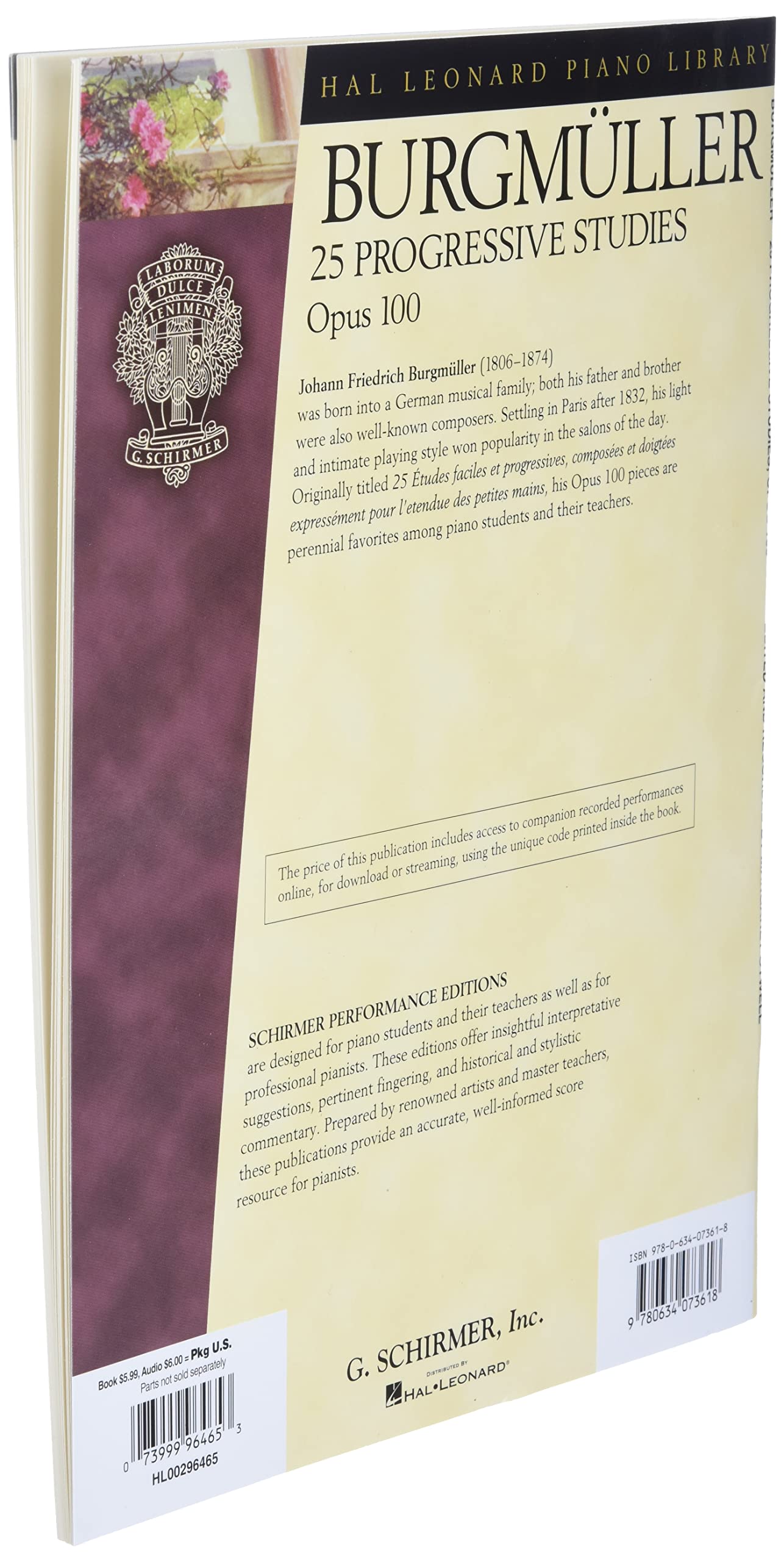 Burgmuller  25 Progressive Studies, Opus 100 Book/Online Audio (Schirmer'S Library Of Musical Classics),Used