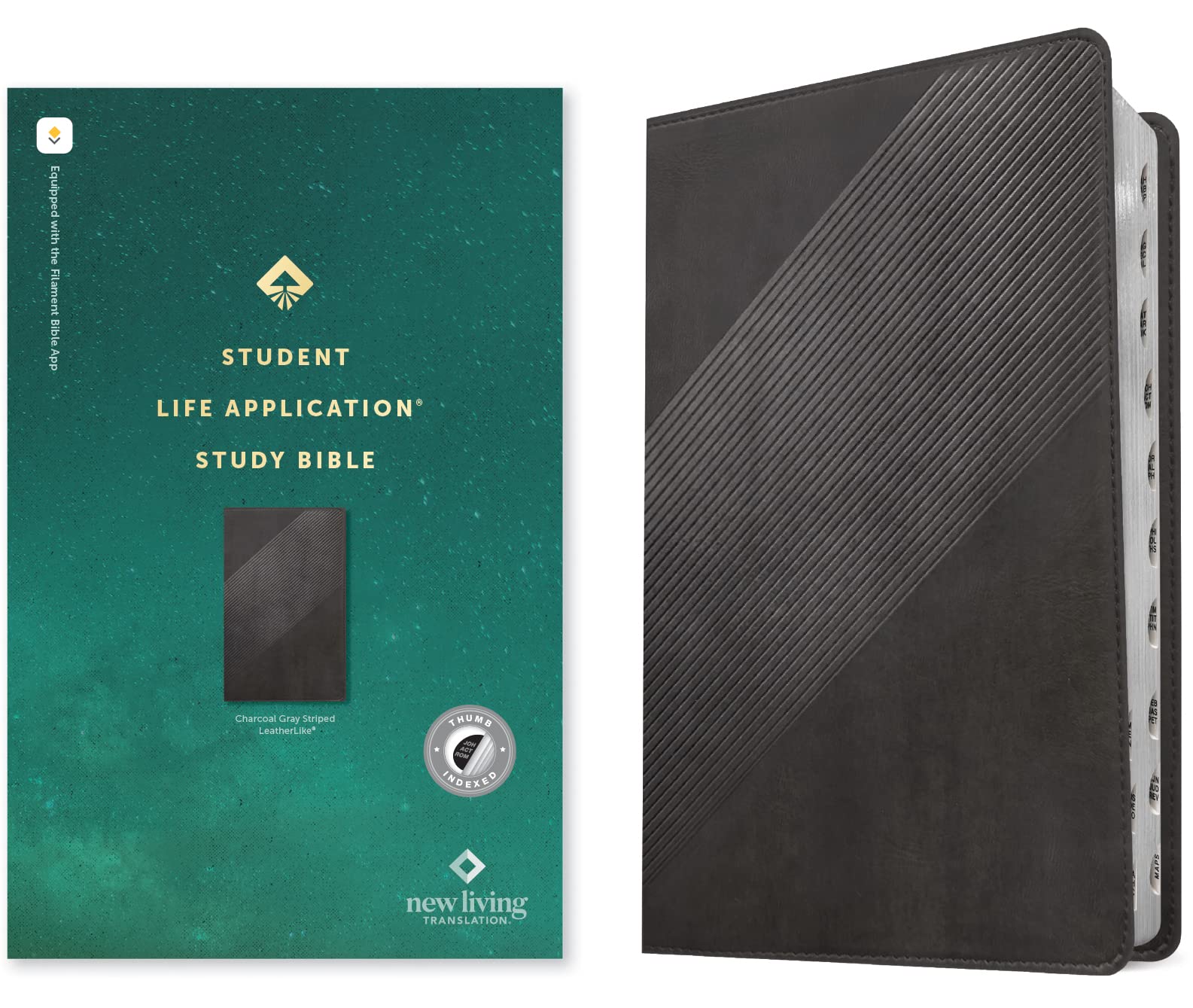 NLT Student Life Application Study Bible (LeatherLike, Charcoal Gray Striped, Indexed, Red Letter, Filament Enabled),New