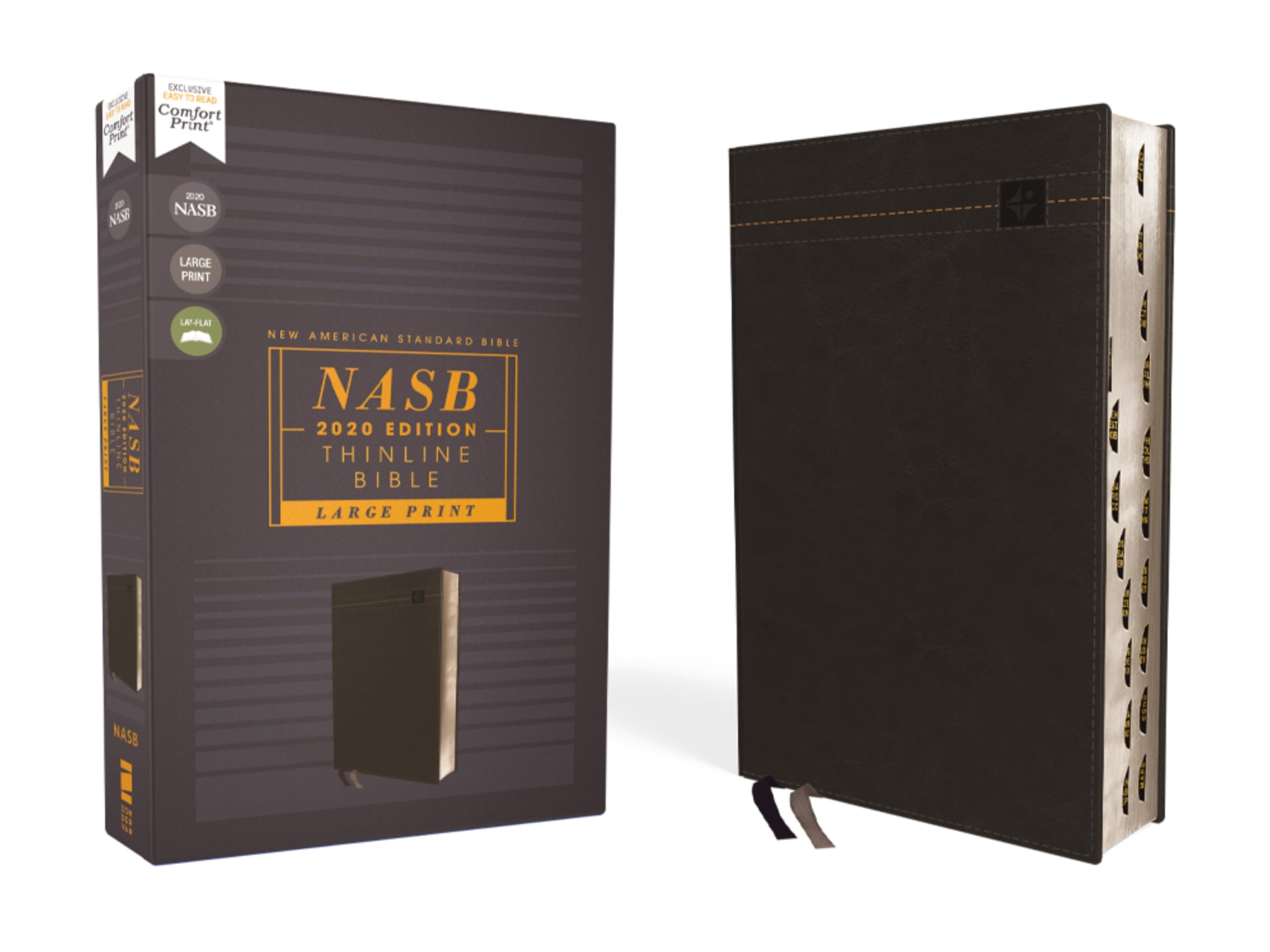 NASB, Thinline Bible, Large Print, Leathersoft, Black, Red Letter, 2020 Text, Thumb Indexed, Comfort Print,New