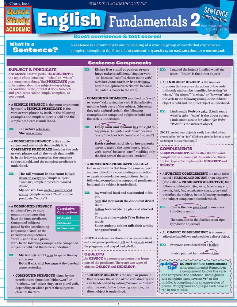 English Fundamentals 2 (Quick Study Academic),Used