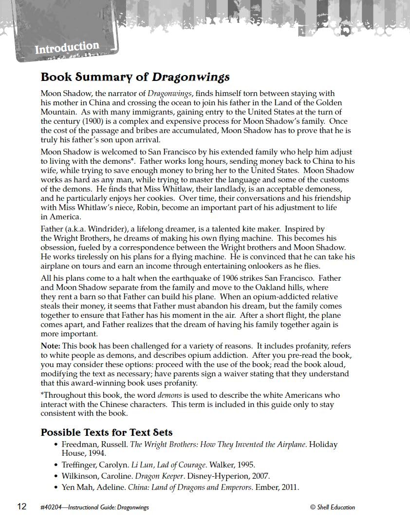 Dragonwings: An Instructional Guide for Literature  Novel Study Guide for 4th8th Grade Literature with Close Reading and Writi,Used