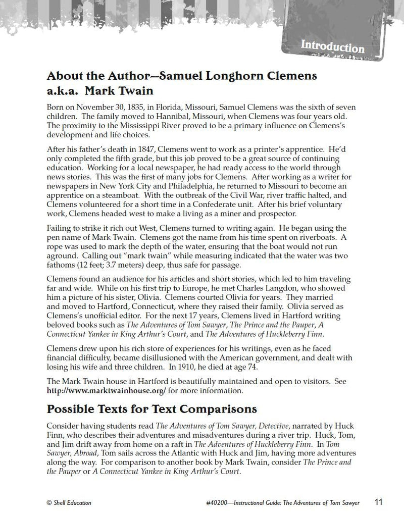 The Adventures of Tom Sawyer: An Instructional Guide for Literature  Novel Study Guide for 4th8th Grade Literature with Close ,Used