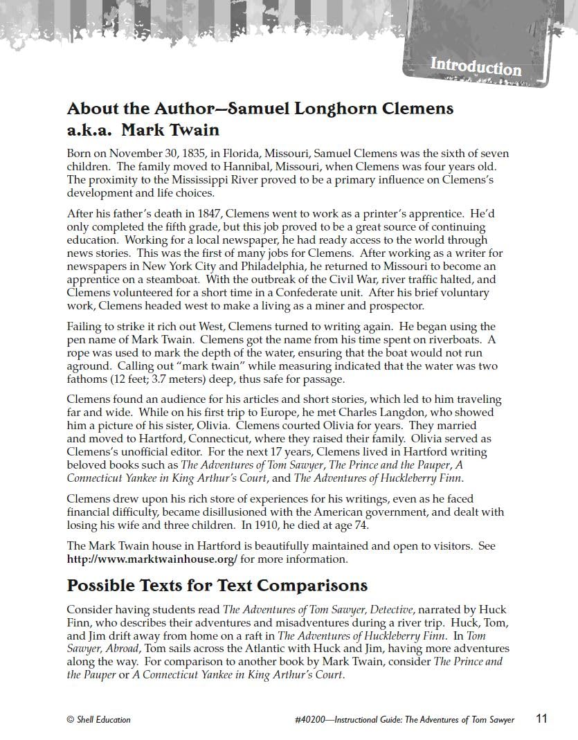 The Adventures of Tom Sawyer: An Instructional Guide for Literature  Novel Study Guide for 4th8th Grade Literature with Close ,Used