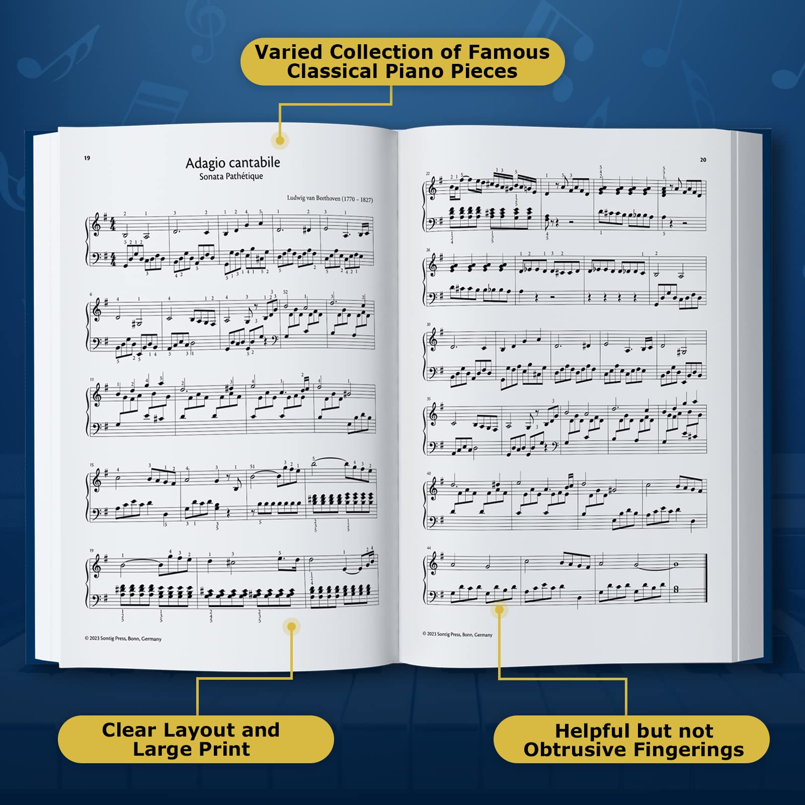 Classical Piano Masterpieces. Piano Sheet Music Book with 65 Pieces of Classical Music for Intermediate Players (+Free Audio) (#,New