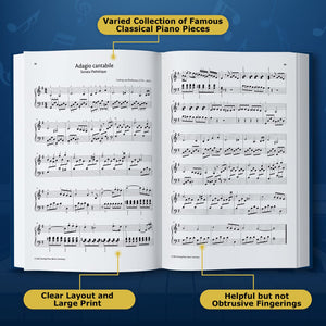 Classical Piano Masterpieces. Piano Sheet Music Book with 65 Pieces of Classical Music for Intermediate Players (+Free Audio) (#,New