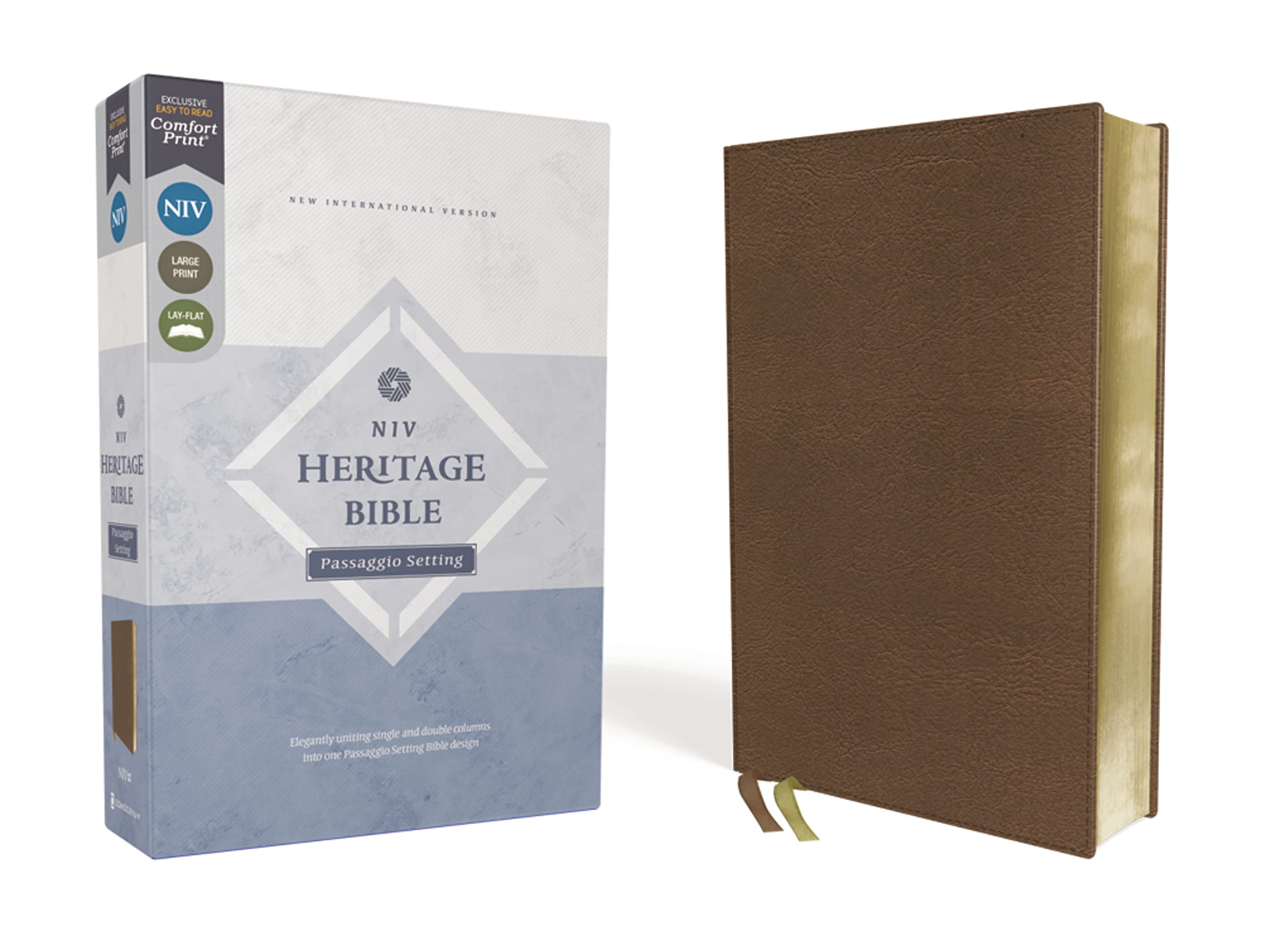 NIV, Heritage Bible, Passaggio Setting, Leathersoft, Brown, Comfort Print: Elegantly uniting single and double columns into one ,Used