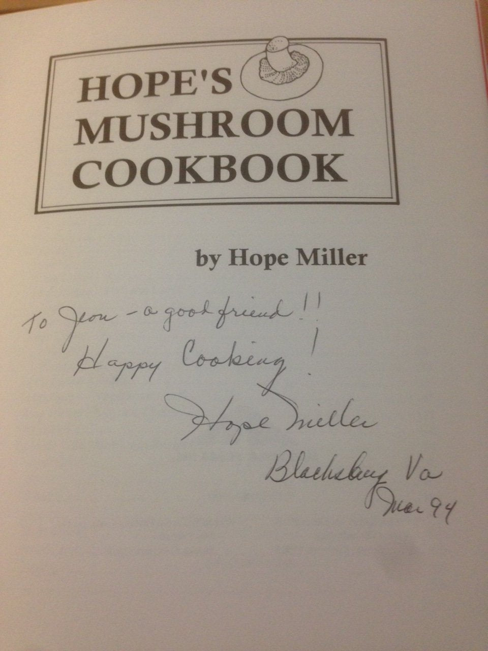 Hope's Mushroom Cookbook,Used