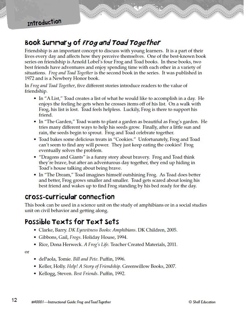 Frog and Toad Together: An Instructional Guide for Literature  Novel Study Guide for Elementary School Literature with Close Re,Used