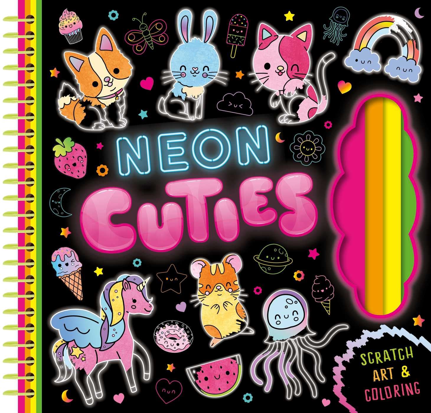 Neon Cuties: Scratch Art & Coloring,New