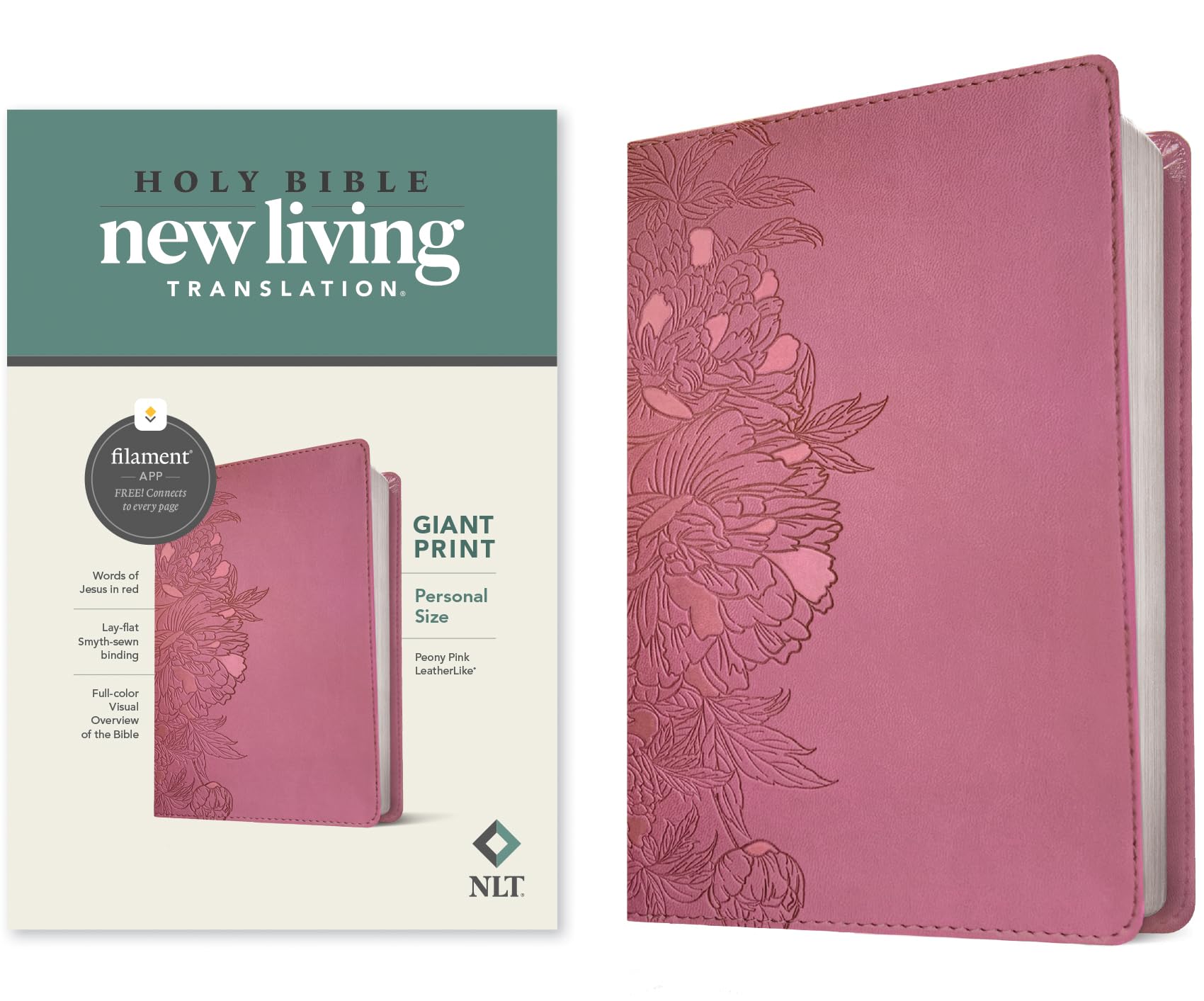 NLT Personal Size Giant Print Bible, Filament Enabled (LeatherLike, Peony Pink, Red Letter): Includes Free Access to the Filamen,New