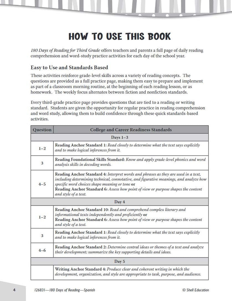 180 Days: Reading for 3rd Grade Spanish Practice Workbook for Classroom and Home, Cool and Fun Practice Created by Teachers (180,Used