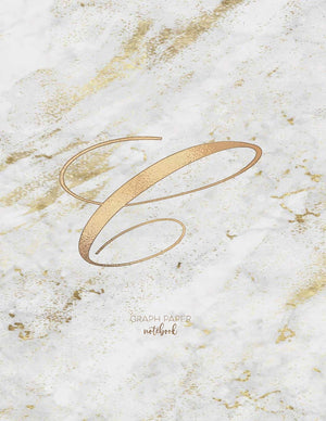 Graph Paper Notebook: Marble Elegant Gold Monogram Letter C  Grid and Quad rule (8.5x11