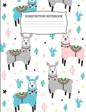 Composition Notebook: Adorable Llama and Cactus Wide Ruled Composition Book,Used