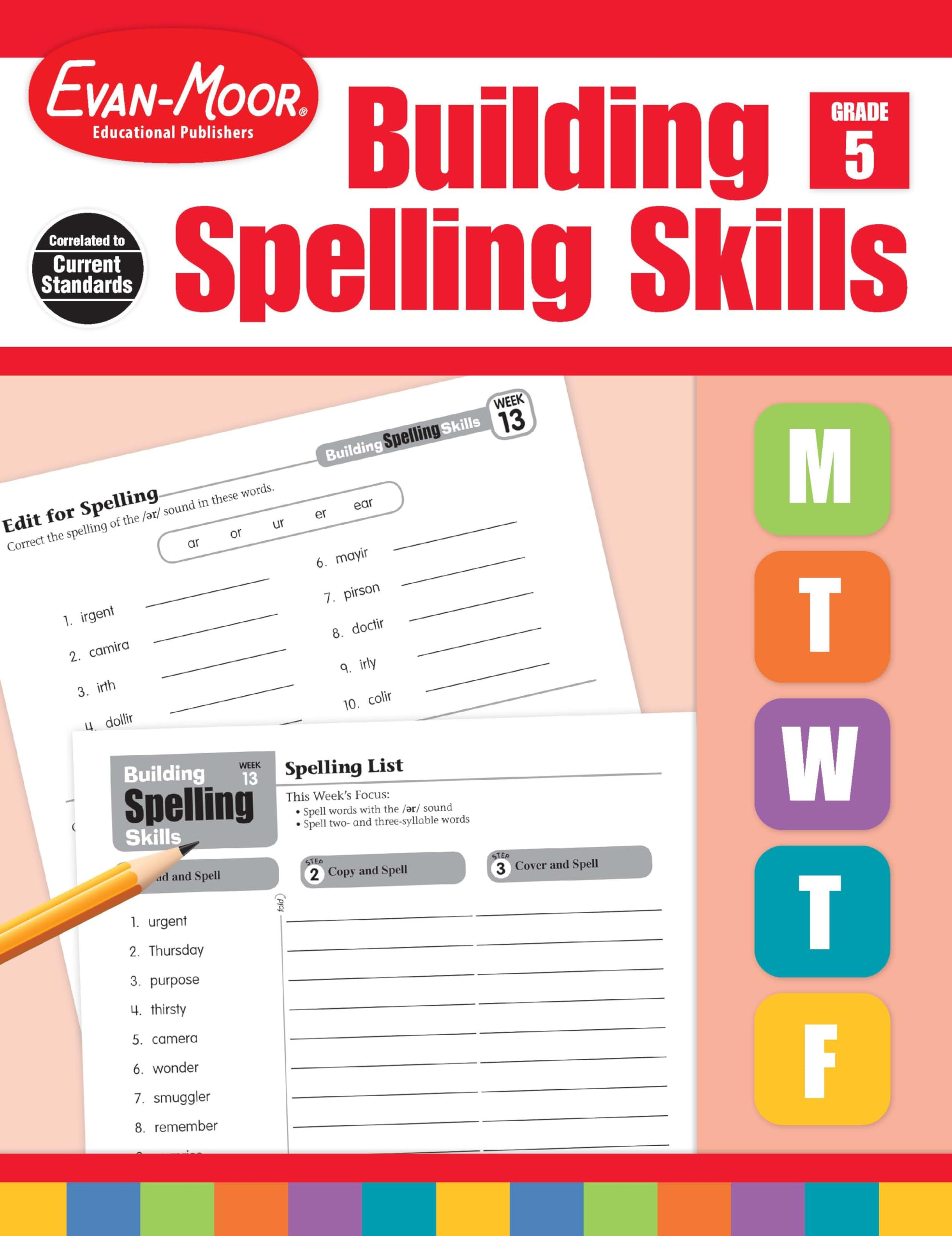 EvanMoor Building Spelling Skills, Grade 5  Homeschooling & Classroom Resource Workbook, Reproducible Worksheets, Teaching Edi,New