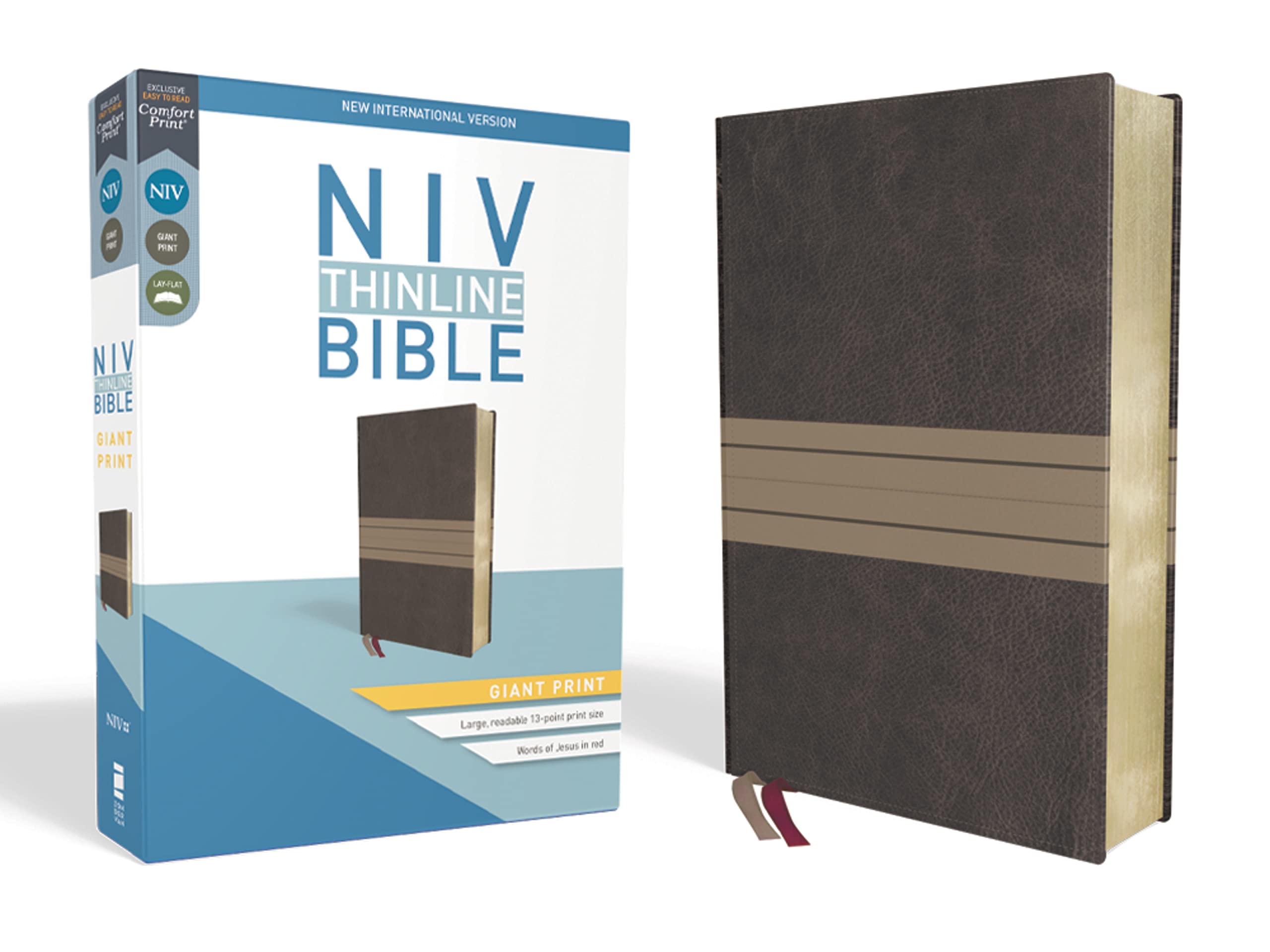 Niv, Thinline Bible, Giant Print, Leathersoft, Brown/Tan, Red Letter, Comfort Print