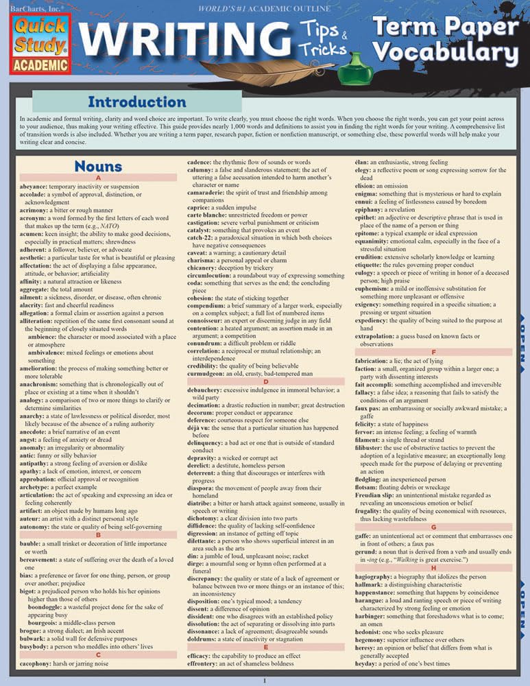Writing Tips: Term Paper Vocabulary (Quick Study Academic),Used