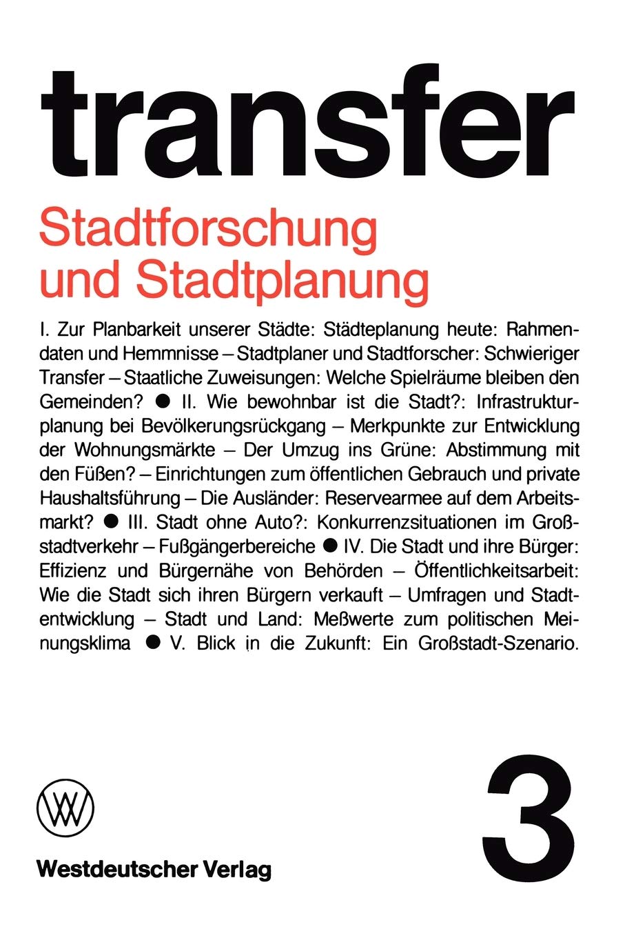 Stadtforschung Und Stadtplanung (Transfer) (German Edition),Used